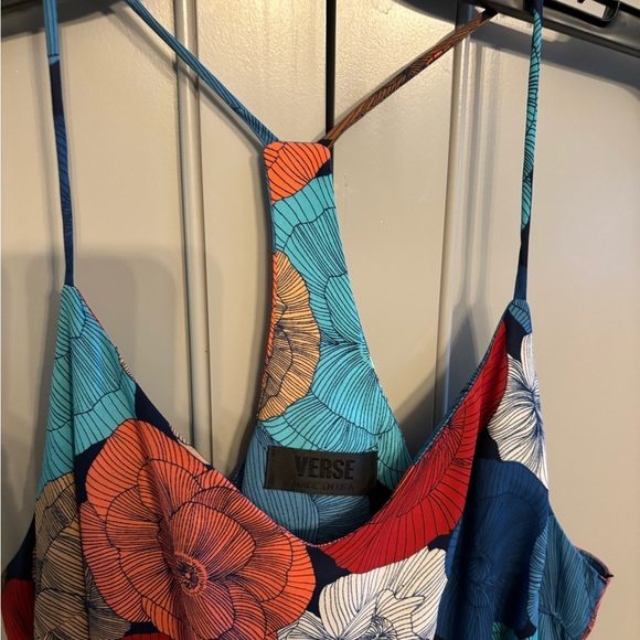 Verse VERSACE Trapeze Dress Small Sleeveless Flowy Bold Floral Racer Back Tank - Picture 3 of 6